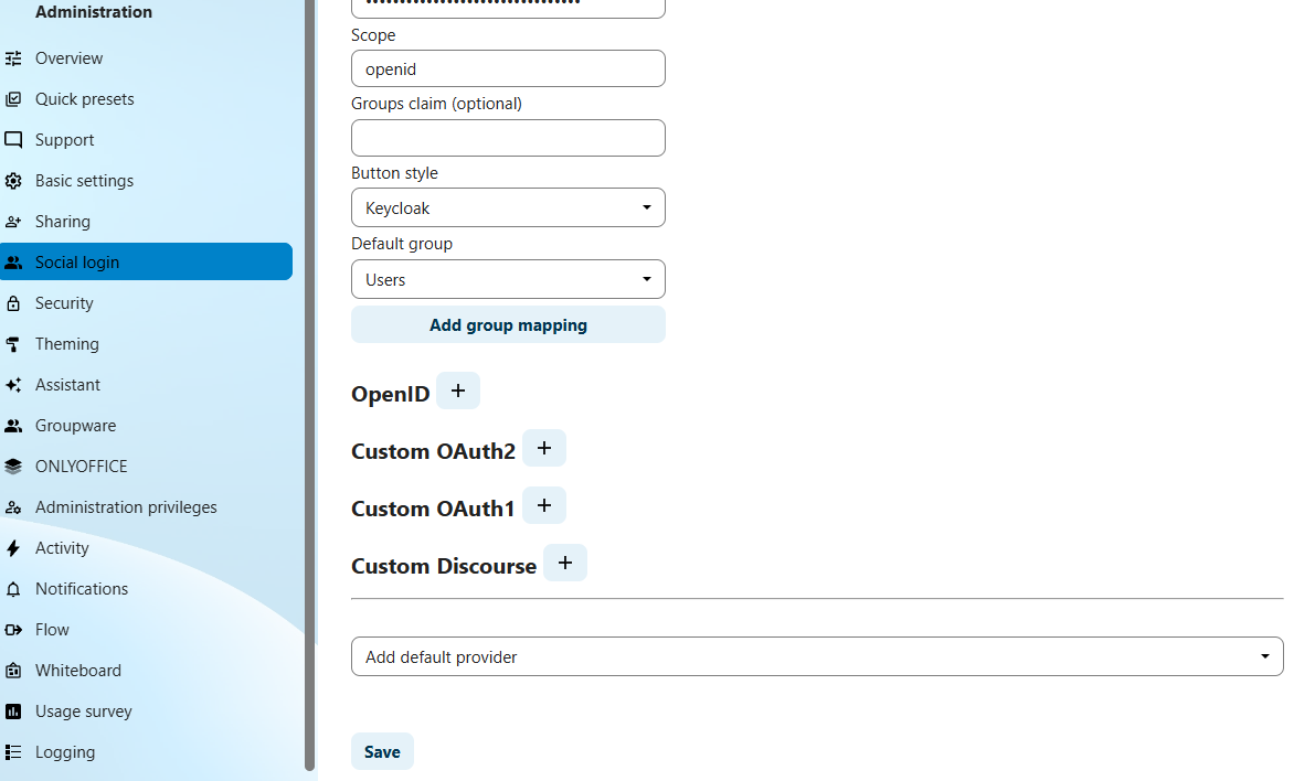 Add Social Settings users